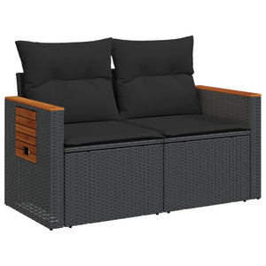 Divano da Giardino con Cuscini a 2 Posti Nero in Polyrattan 365978
