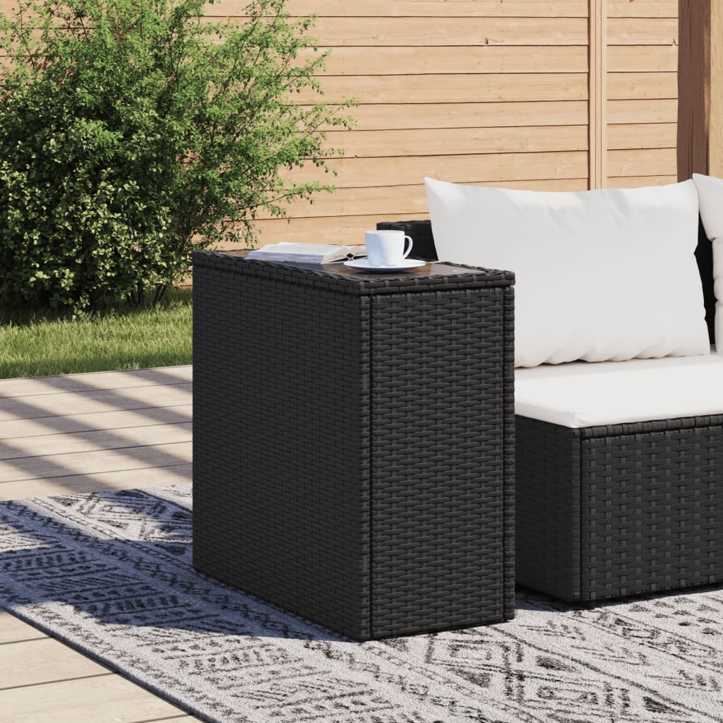 Tavolo da Giardino Piano in Vetro Nero 58x27,5x55 cm Polyrattan 365982