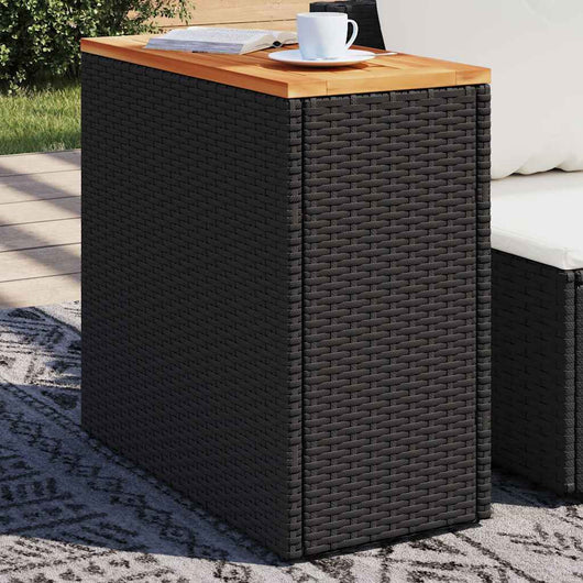 Tavolino da Giardino-Tavolo da Esterno-Tavolino da Patio con piano in legno nero 58x27,5x55 cm in polyrattan