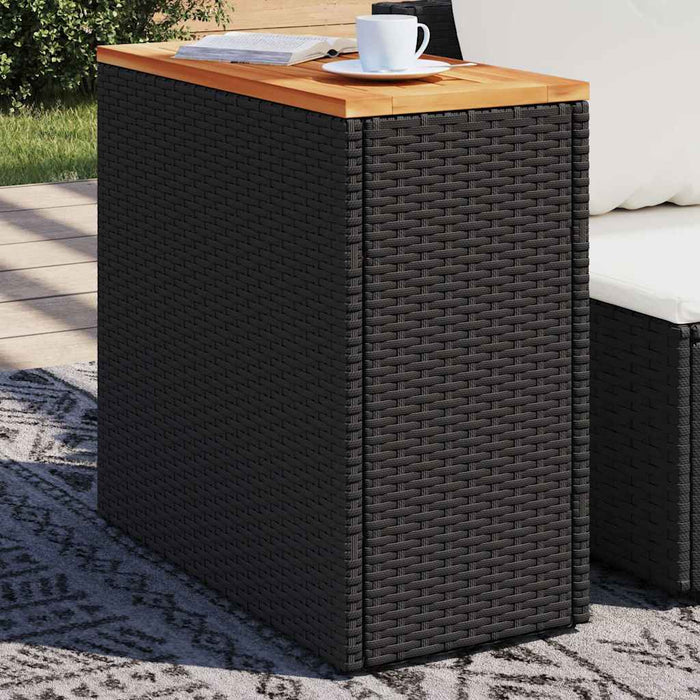 Tavolino da Giardino-Tavolo da Esterno-Tavolino da Patio con piano in legno nero 58x27,5x55 cm in polyrattan