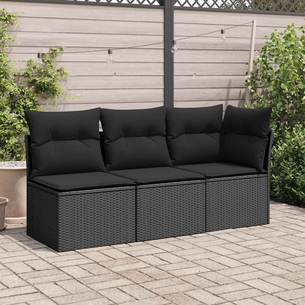 Sedia da giardino senza braccioli con cuscini nera in polyrattan 365984