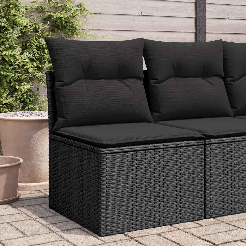 Sedia da giardino senza braccioli con cuscini nera in polyrattan 365984