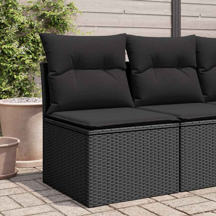 Sedia da giardino senza braccioli con cuscini nera in polyrattan 365984