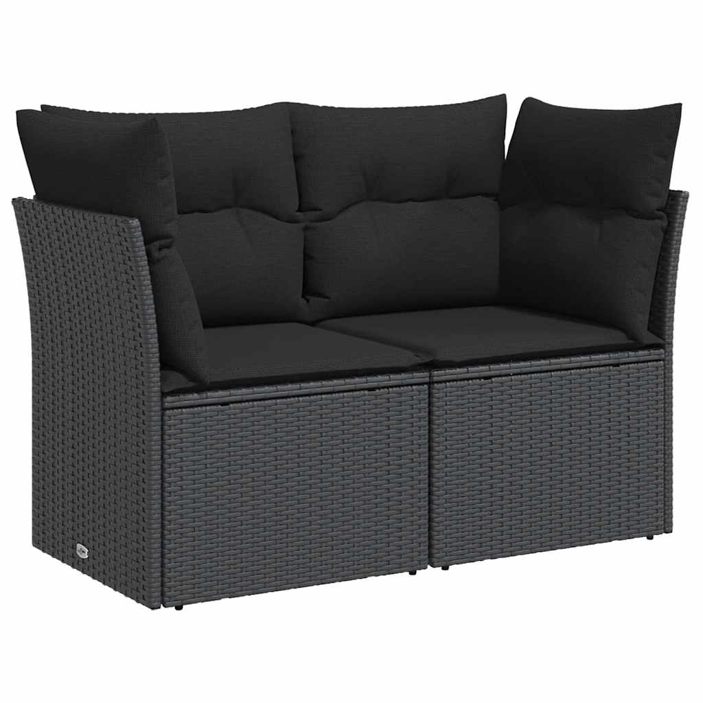Divano da giardino con cuscini 2 posti nero in polyrattan 365986