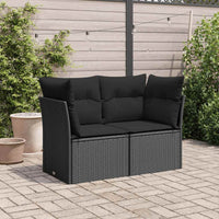 Divano da giardino con cuscini 2 posti nero in polyrattan 365986