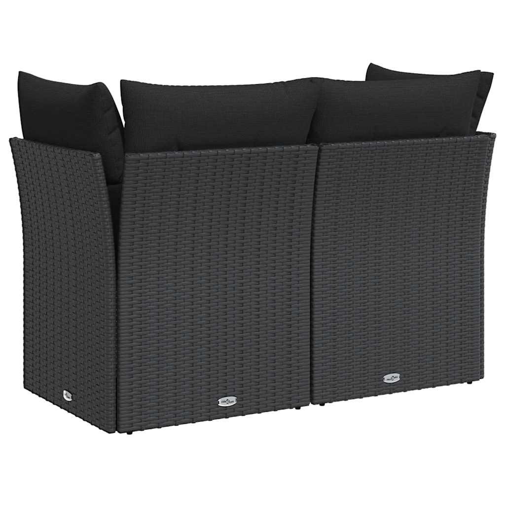 Divano da giardino con cuscini 2 posti nero in polyrattan 365986