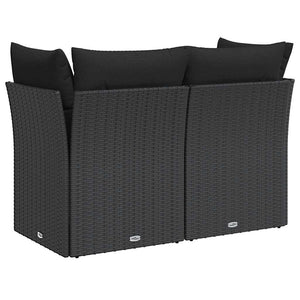 Divano da giardino con cuscini 2 posti nero in polyrattan 365986