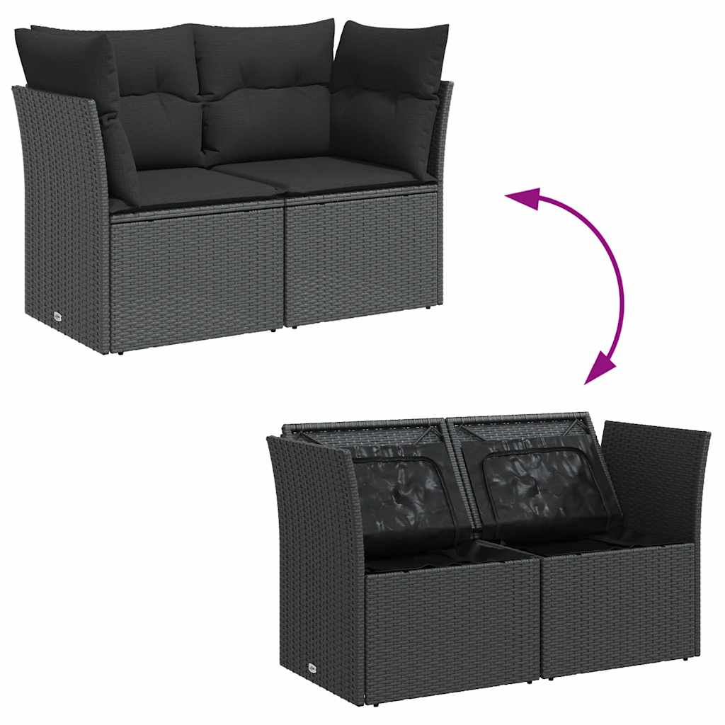 Divano da giardino con cuscini 2 posti nero in polyrattan 365986