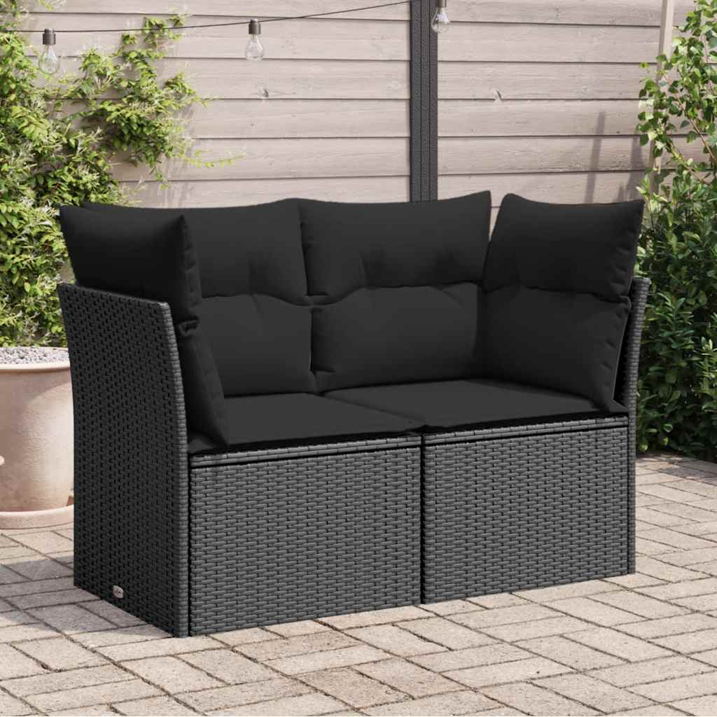 Divano da giardino con cuscini 2 posti nero in polyrattan 365986