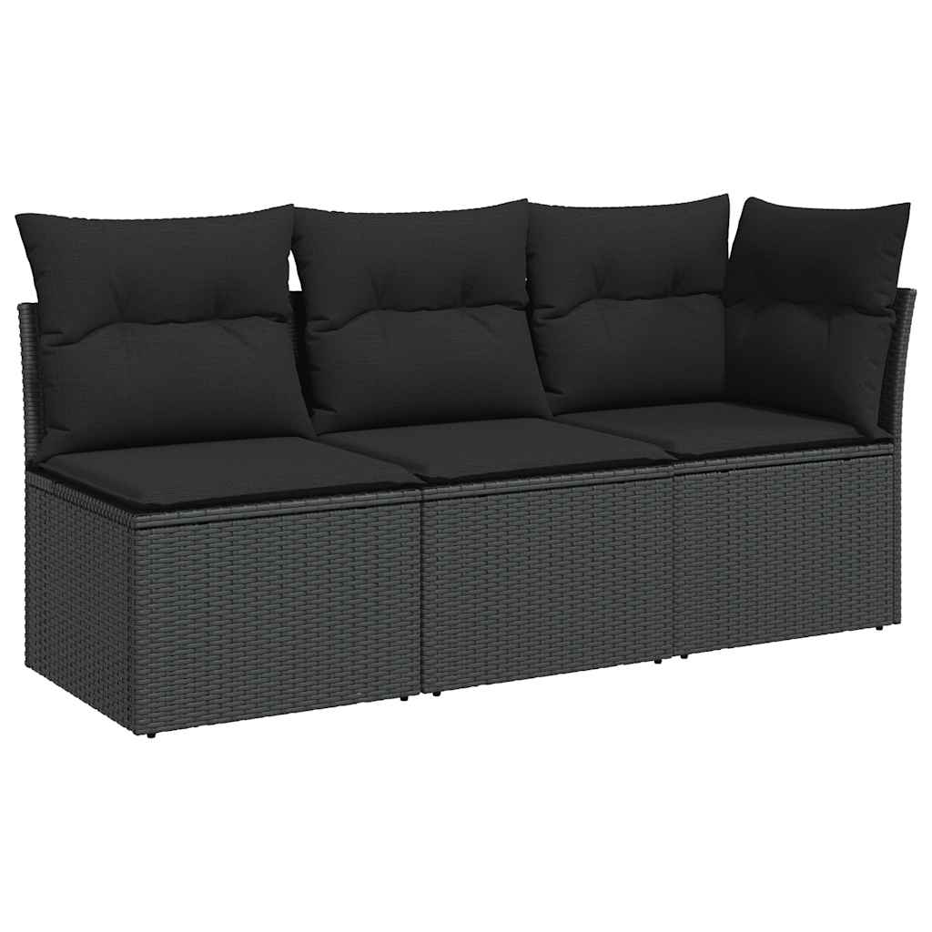 Divano da giardino con cuscini 3 posti nero in polyrattan 365987