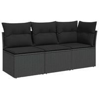 Divano da giardino con cuscini 3 posti nero in polyrattan 365987
