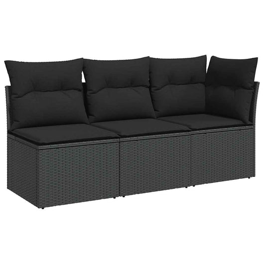 Divano da giardino con cuscini 3 posti nero in polyrattan 365987