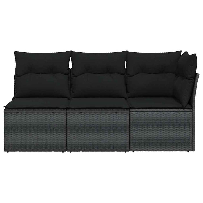 Divano da giardino con cuscini 3 posti nero in polyrattan 365987