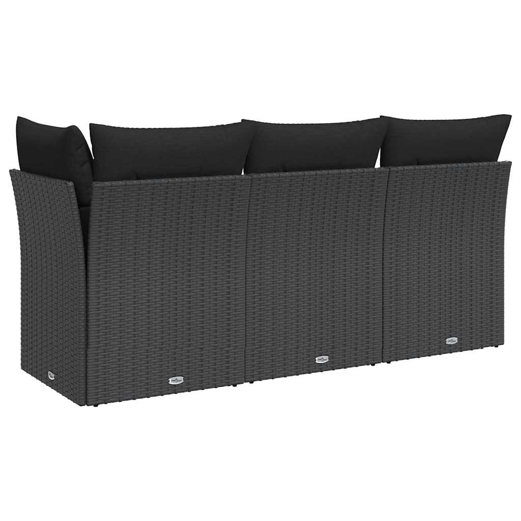 Divano da giardino con cuscini 3 posti nero in polyrattan 365987