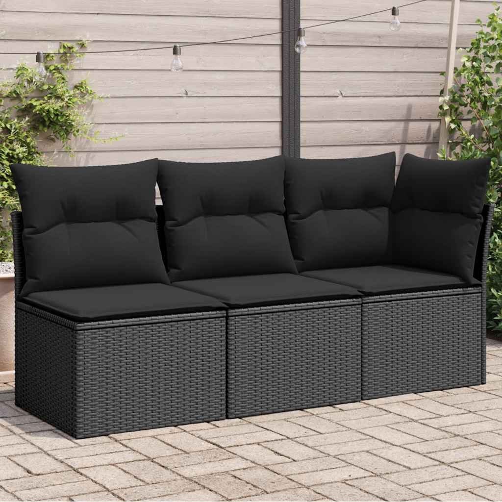 Divano da giardino con cuscini 3 posti nero in polyrattan 365987
