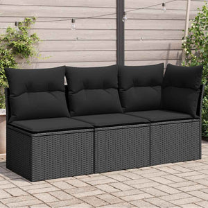 Divano da giardino con cuscini 3 posti nero in polyrattan 365987