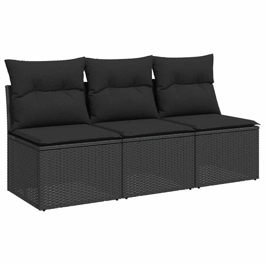 Divano da giardino con cuscini 3 posti nero in polyrattan 365988