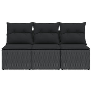 Divano da Giardino a 3 Posti con Cuscini Nero in Polyrattan