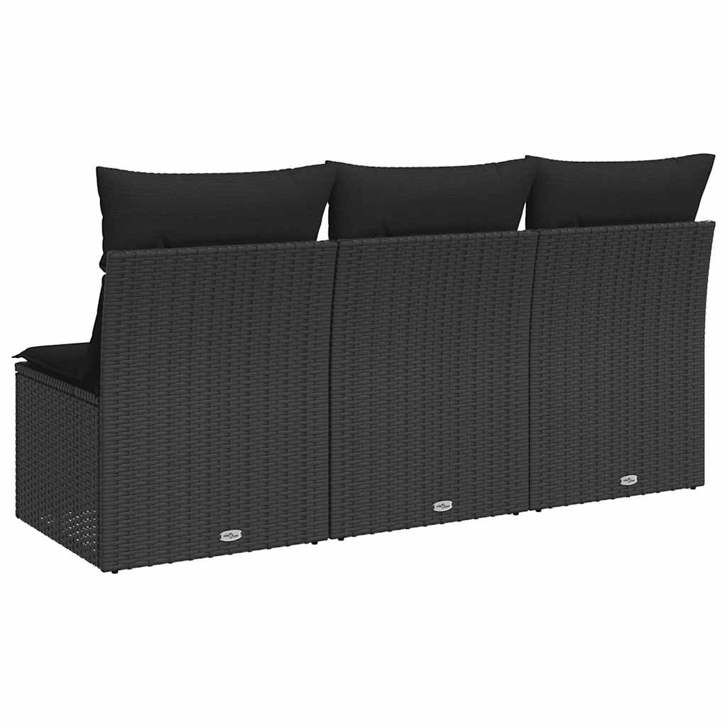 Divano da giardino con cuscini 3 posti nero in polyrattan 365988