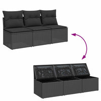 Divano da giardino con cuscini 3 posti nero in polyrattan 365988