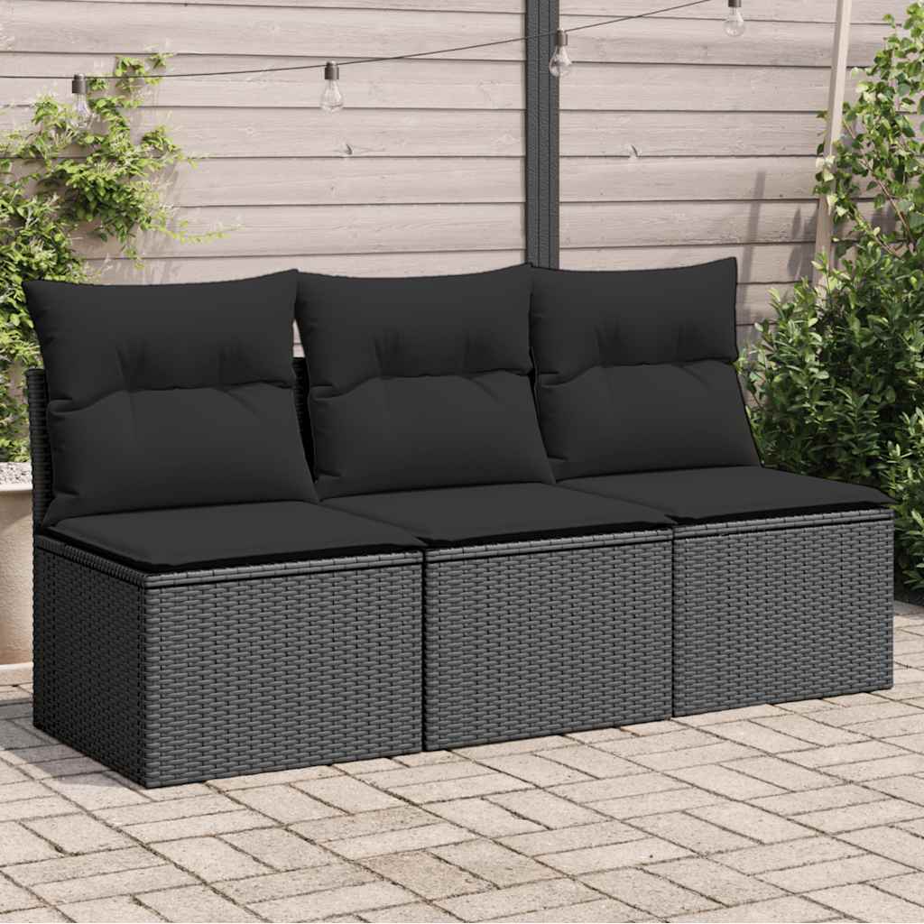 Divano da giardino con cuscini 3 posti nero in polyrattan 365988