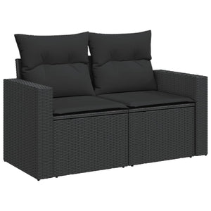 Divano da giardino con cuscini 2 posti nero in polyrattan 365989