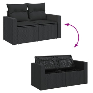 Divano da giardino con cuscini 2 posti nero in polyrattan 365989