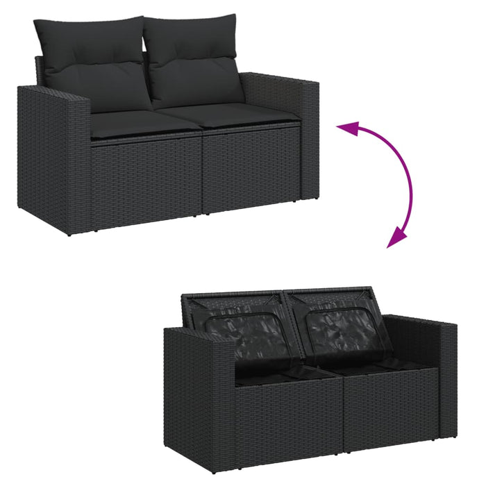 Divano da giardino con cuscini 2 posti nero in polyrattan 365989