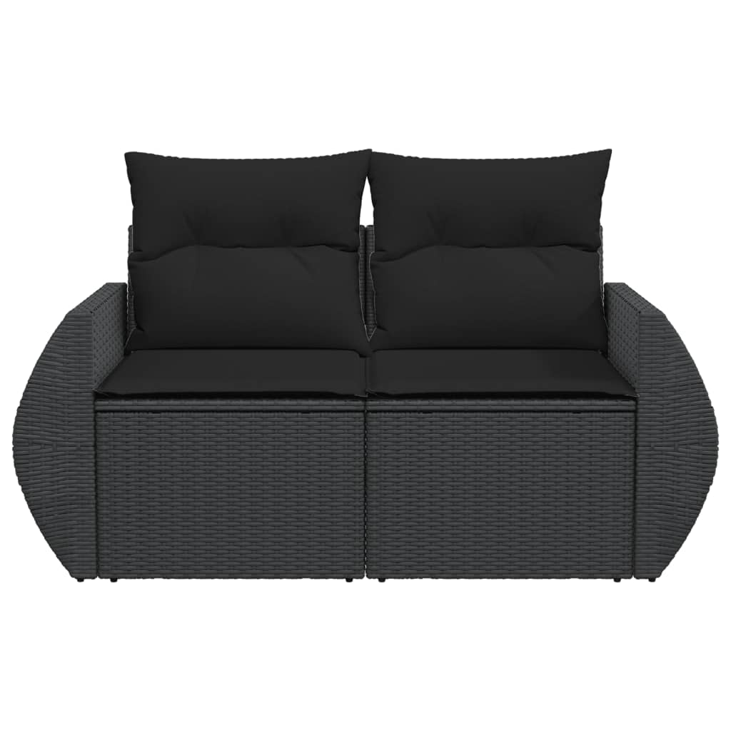 Divano da giardino con cuscini 2 posti nero in polyrattan 365991