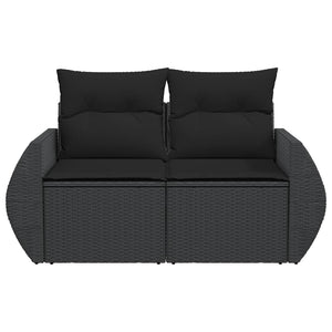 Divano da giardino con cuscini 2 posti nero in polyrattan 365991