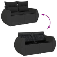 Divano da giardino con cuscini 2 posti nero in polyrattan 365991