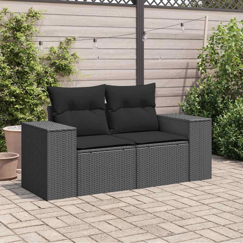 Divano da Giardino con Cuscini a 2 Posti Nero in Polyrattancod mxl 87723