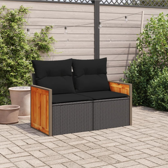 Divano da giardino con cuscini 2 posti nero in polyrattan 365995