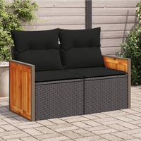 Divano da giardino con cuscini 2 posti nero in polyrattan 365995