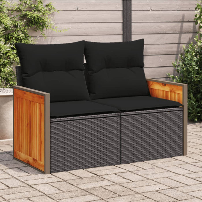 Divano da giardino con cuscini 2 posti nero in polyrattan 365995