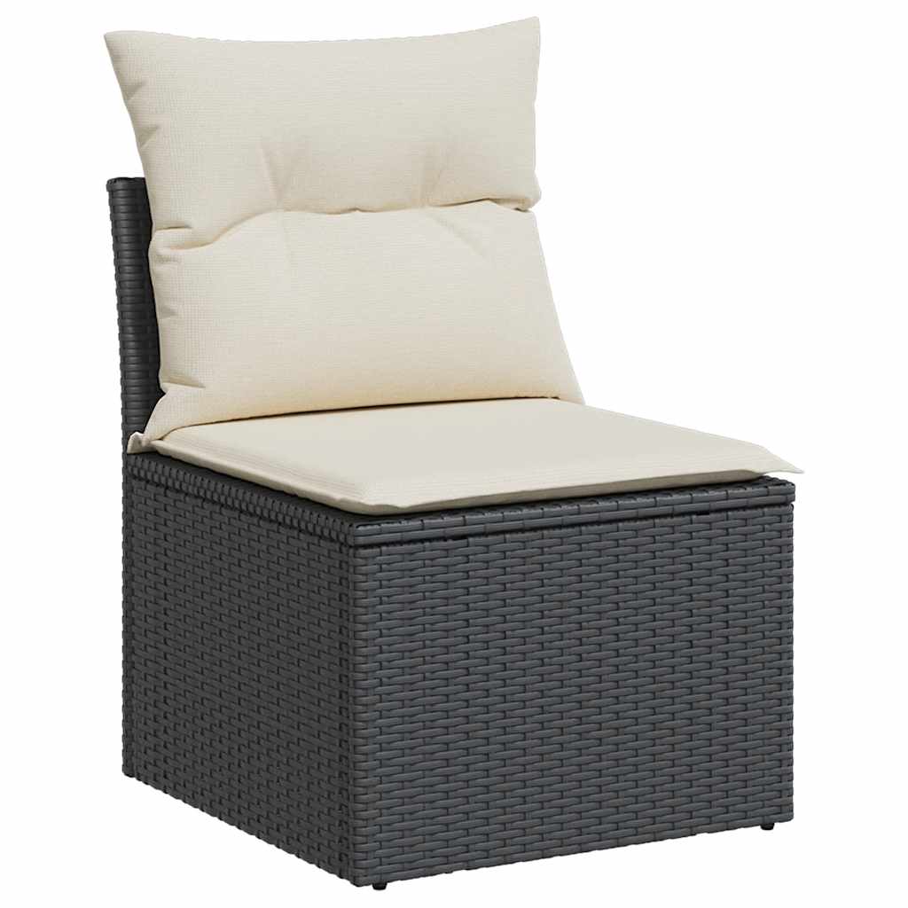 Divano Giardino Senza Braccioli con Cuscini-Sofa da Giardino-Divanetto da esterno Nero in Polyrattan 303821