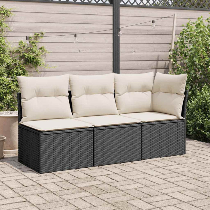 Divano Giardino Senza Braccioli con Cuscini-Sofa da Giardino-Divanetto da esterno Nero in Polyrattan 303821