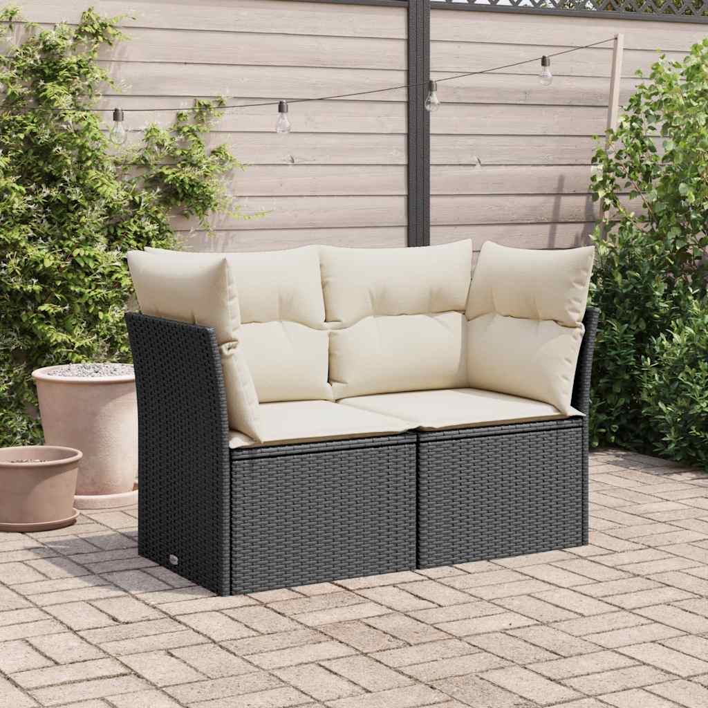 Divano da Giardino con Cuscini a 2 Posti Nero in Polyrattan 365998