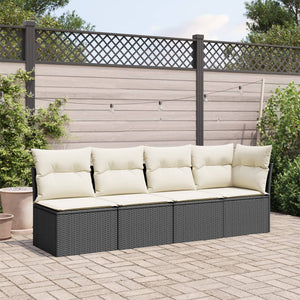 Divano da Giardino con Cuscini a 4 Posti Nero in Polyrattan 365999