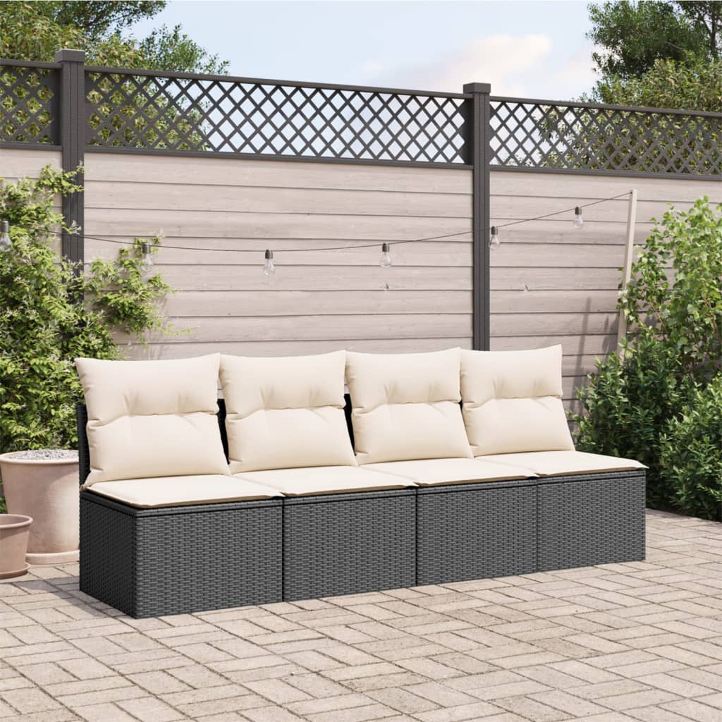 Divano da Giardino con Cuscini a 4 Posti Nero in Polyrattan 366000