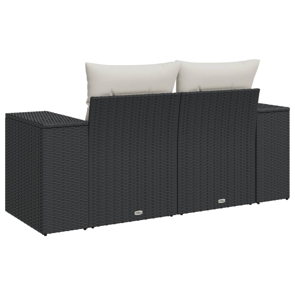 Divano da Giardino con Cuscini a 2 Posti Nero in Polyrattan 366007