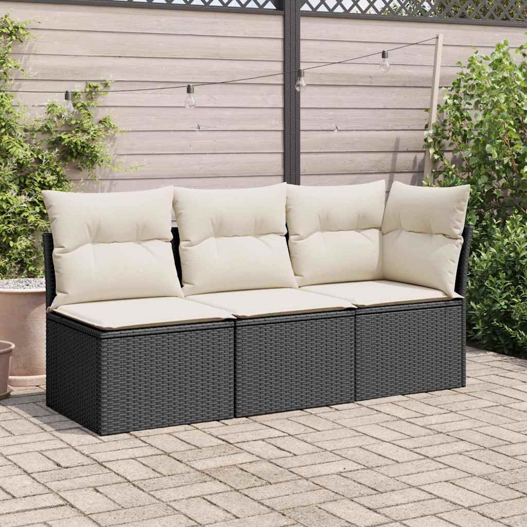 Divano Angolare da Giardino con Cuscini-Sofa da Giardino-Divanetto da esterno Nero in Polyrattan 315419