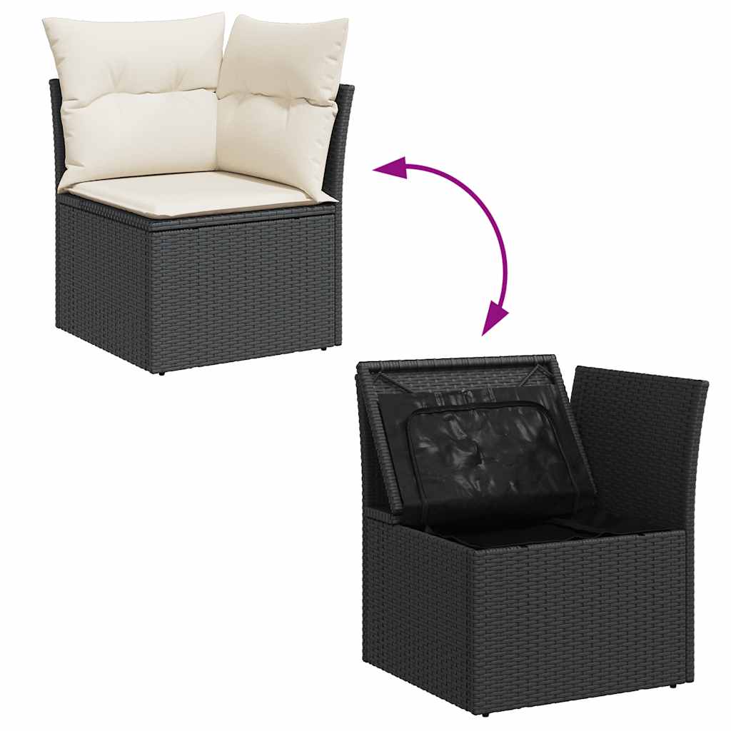 Divano Angolare da Giardino con Cuscini-Sofa da Giardino-Divanetto da esterno Nero in Polyrattan 315419