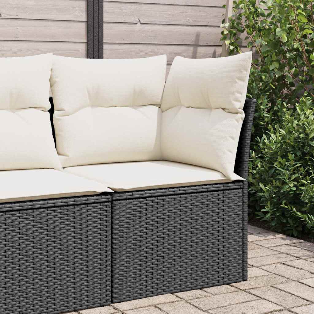 Divano Angolare da Giardino con Cuscini-Sofa da Giardino-Divanetto da esterno Nero in Polyrattan 315419