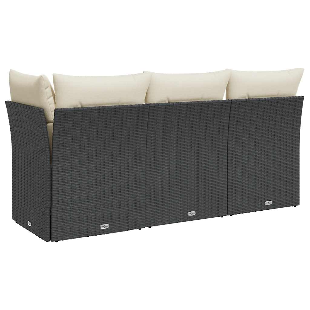 Divano da Giardino a 3 Posti con Cuscini Nero in Polyrattan 366014