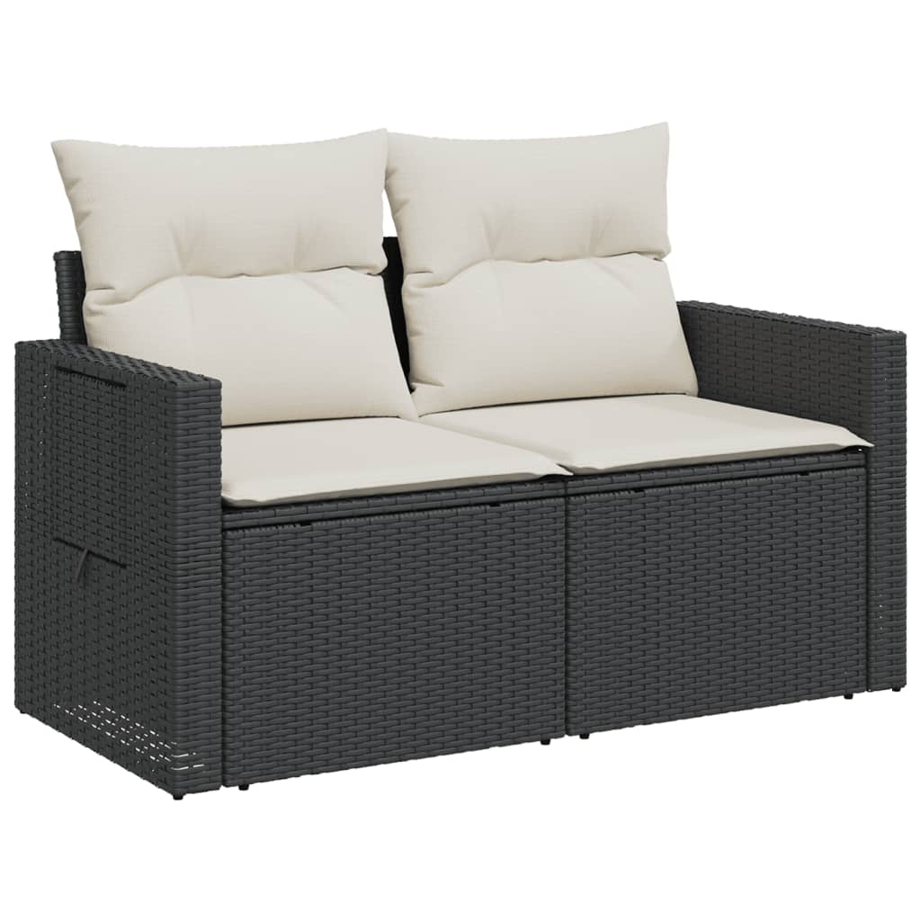 Divano da Giardino con Cuscini a 2 Posti Nero in Polyrattan 366017