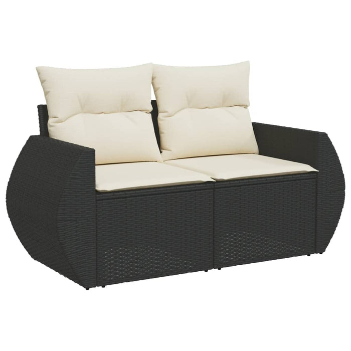 Divano da Giardino con Cuscini a 2 Posti Nero in Polyrattan 366018