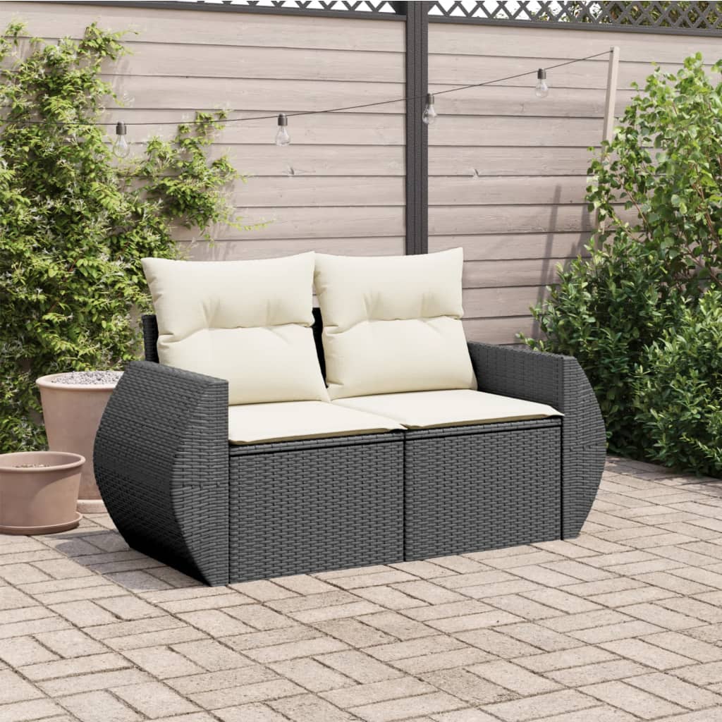 Divano da Giardino con Cuscini a 2 Posti Nero in Polyrattan 366018