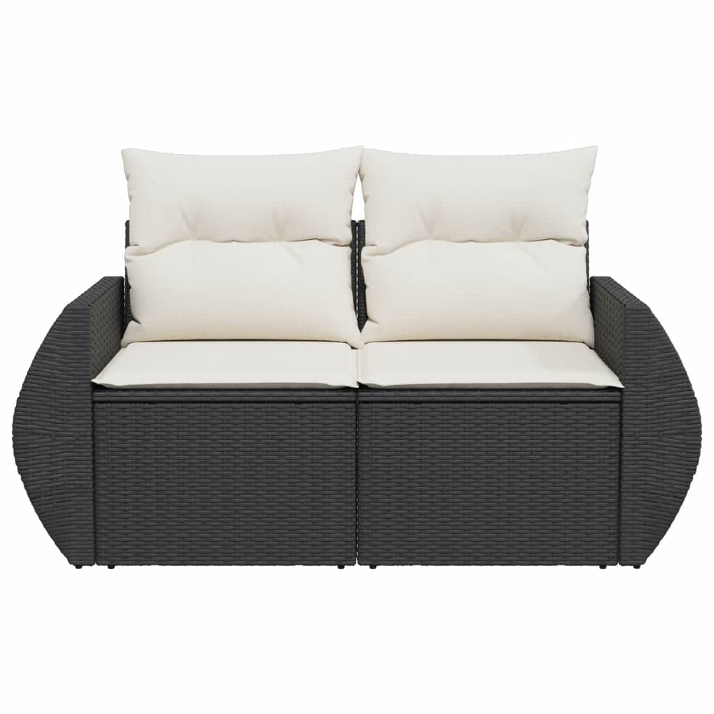Divano da Giardino con Cuscini a 2 Posti Nero in Polyrattan 366018