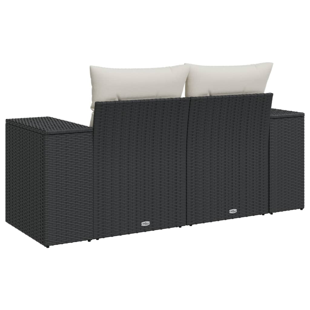 Divano da Giardino con Cuscini a 2 Posti Nero in Polyrattan 366019